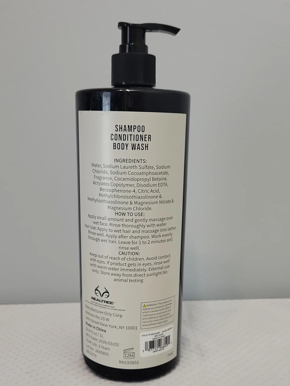 REALTREE Bourbon & Oak 3 in 1 All over purifying wash Shampoo Conditioner Wash